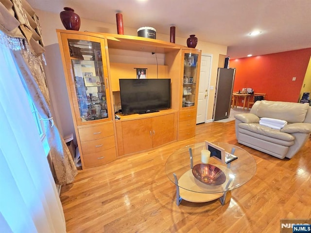living room featuring wood finished floors and recessed lighting