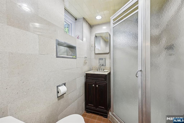 20 Old Farm Rd, Caldwell, NJ 07006 - bathroom with a shower stall, vanity, toilet, and tile patterned floors