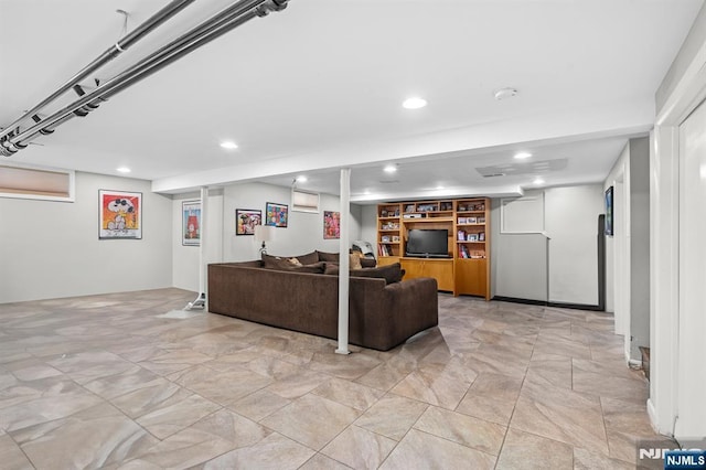 living room featuring recessed lighting