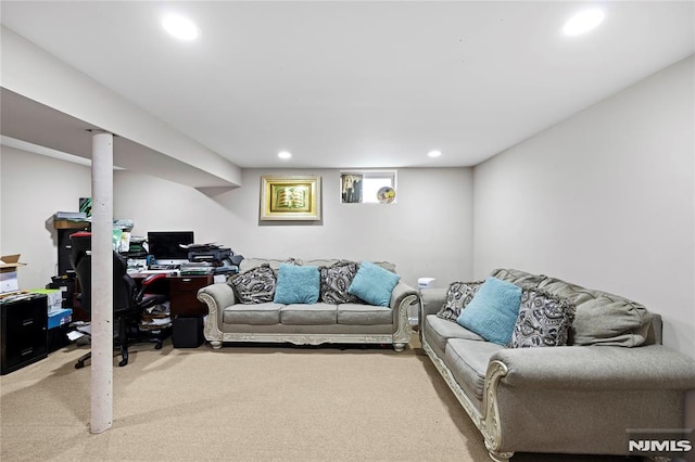 186 10th Ave, Hawthorne, NJ 07506 - living room with carpet, an office area, and recessed lighting