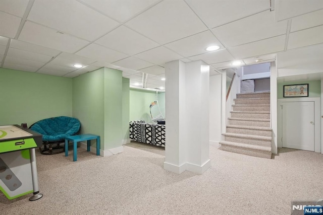 125 Bellevue Ave, Montclair, NJ 07043 - playroom featuring carpet, a paneled ceiling, and baseboards