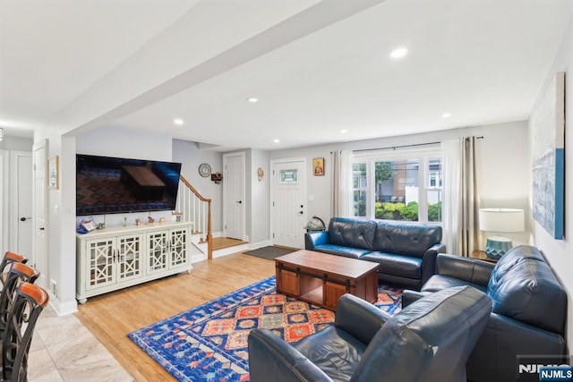 520 Elm St, Roselle Park, NJ 07204 - living area featuring stairs, recessed lighting, and baseboards