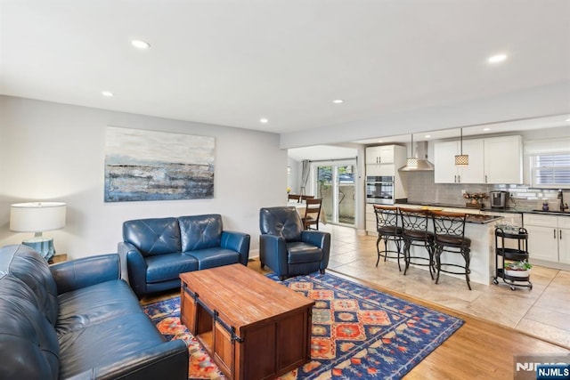 520 Elm St, Roselle Park, NJ 07204 - living area featuring recessed lighting and light tile patterned flooring