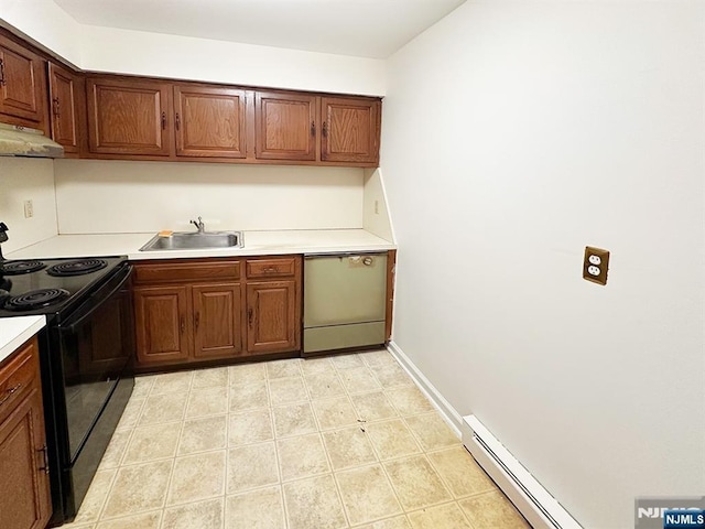 109 N Maple, Park Ridge, NJ 07656 - kitchen with dishwasher, black / electric stove, a sink, under cabinet range hood, and light countertops