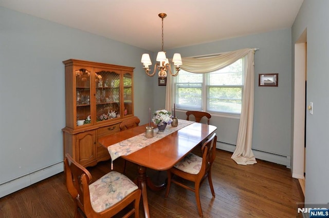 36 Joyce Ln, Wayne, NJ 07470 - dining area featuring a chandelier, wood finished floors, and a baseboard heating unit