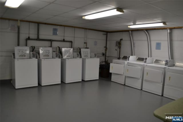 346 Maple Ave Unit 346-2, Oradell, NJ 07649 - shared laundry featuring separate washer and dryer and concrete block wall