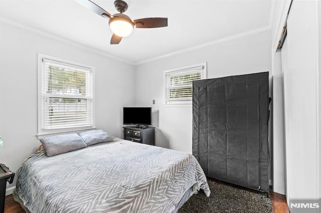 6 Glen Ave, Mine Hill Township, NJ 07803 - bedroom with crown molding, a ceiling fan, and wood finished floors