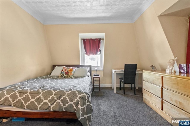 218 Waldo Pl, Englewood, NJ 07631 - carpeted bedroom with crown molding, an ornate ceiling, and baseboards