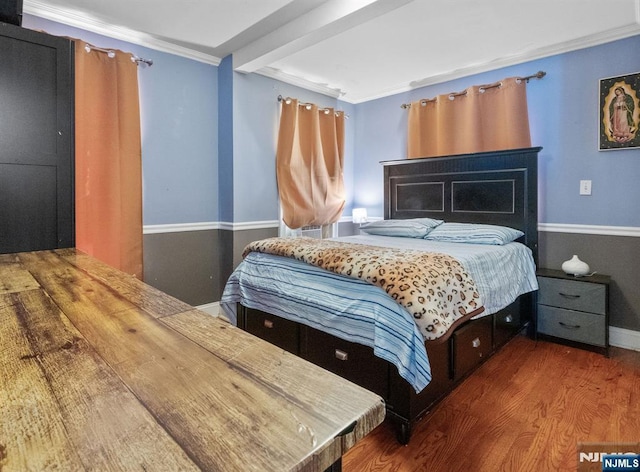 218 Waldo Pl, Englewood, NJ 07631 - bedroom featuring wood finished floors, crown molding, baseboards, and beamed ceiling