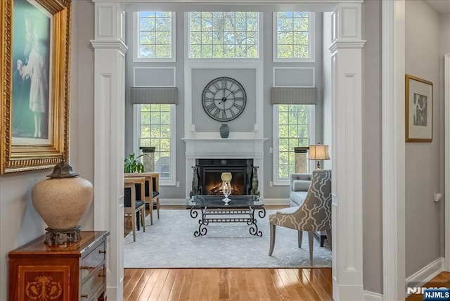 75 Windsor Ln, Ramsey, NJ 07446 - living area featuring a glass covered fireplace, wood finished floors, and baseboards