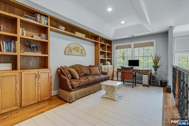 75 Windsor Ln, Ramsey, NJ 07446 - living area featuring light wood-style floors, built in features, and recessed lighting