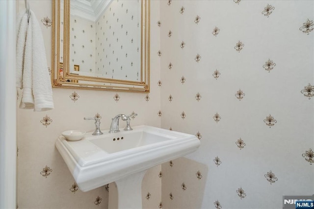 75 Windsor Ln, Ramsey, NJ 07446 - bathroom with crown molding and a sink