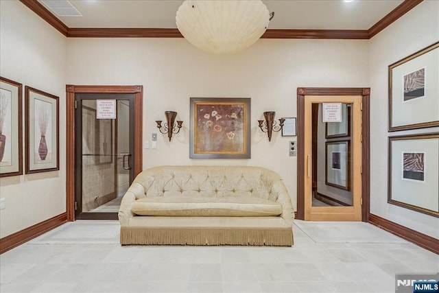 75 Windsor Ln, Ramsey, NJ 07446 - sitting room featuring crown molding, baseboards, and tile patterned floors