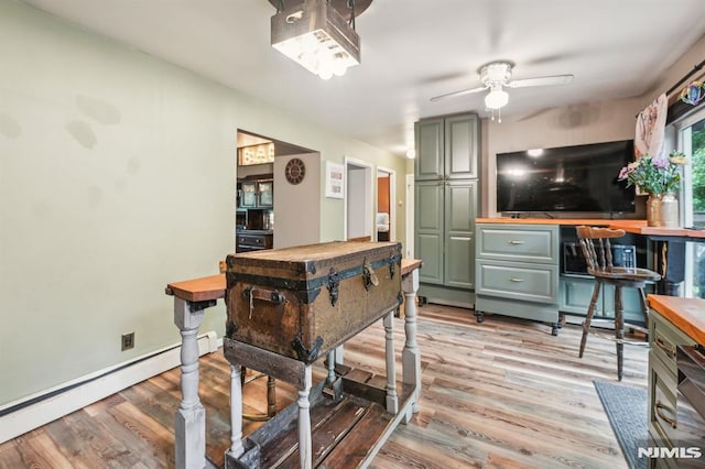 11 Beech Ct, Ringwood, NJ 07456 - rec room featuring light wood-style floors, ceiling fan, and a baseboard radiator