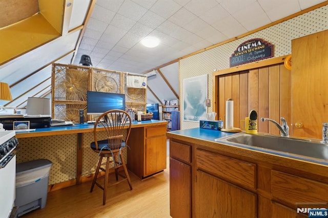 136 Shippen St, Weehawken, NJ 07086 - office featuring a sink, light wood-style floors, and wallpapered walls