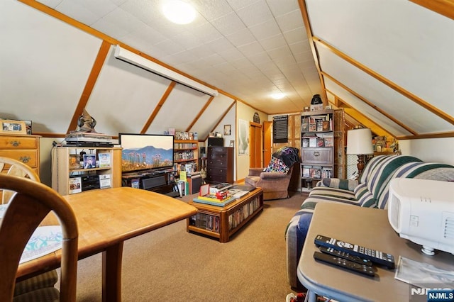 136 Shippen St, Weehawken, NJ 07086 - carpeted living room featuring lofted ceiling