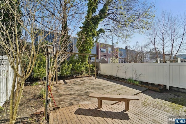 136 Shippen St, Weehawken, NJ 07086 - view of patio / terrace with a fenced backyard and a wooden deck