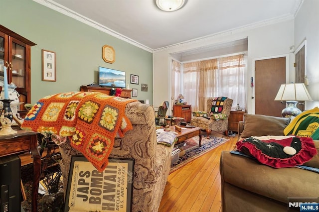 136 Shippen St, Weehawken, NJ 07086 - living area featuring wood-type flooring and ornamental molding