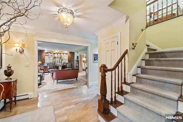 2 Canterbury Ct, Alpine, NJ 07620 - entryway featuring stairway, crown molding, and baseboards