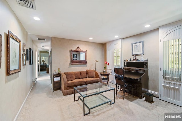2 Canterbury Ct, Alpine, NJ 07620 - carpeted living room with baseboards, recessed lighting, and a baseboard heating unit