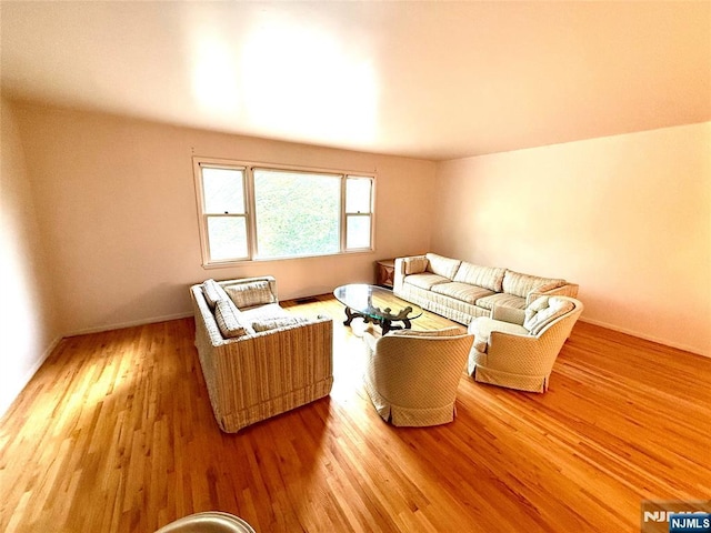 living area featuring wood finished floors and baseboards