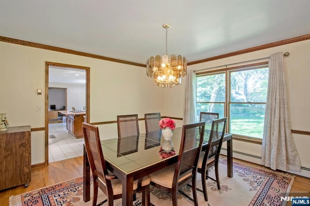 2 Morgan Ct, Montvale, NJ 07645 - dining room featuring a chandelier, light wood-style floors, ornamental molding, and baseboards