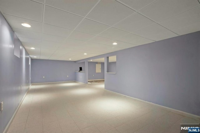 2 Morgan Ct, Montvale, NJ 07645 - finished basement with baseboards, a drop ceiling, recessed lighting, and tile patterned floors