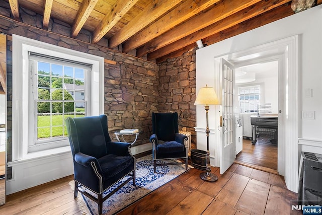 868 Goffle Rd, Hawthorne, NJ 07506 - sitting room with beamed ceiling, hardwood / wood-style flooring, and wood ceiling