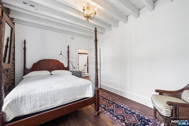 868 Goffle Rd, Hawthorne, NJ 07506 - bedroom featuring beam ceiling, wood finished floors, a chandelier, and baseboards