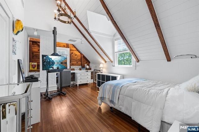 868 Goffle Rd, Hawthorne, NJ 07506 - bedroom featuring dark wood-style floors, wooden ceiling, and a chandelier