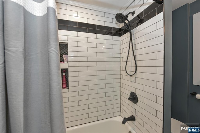38 Arlington Ave, Hawthorne, NJ 07506 - bathroom featuring shower / tub combo and ornamental molding
