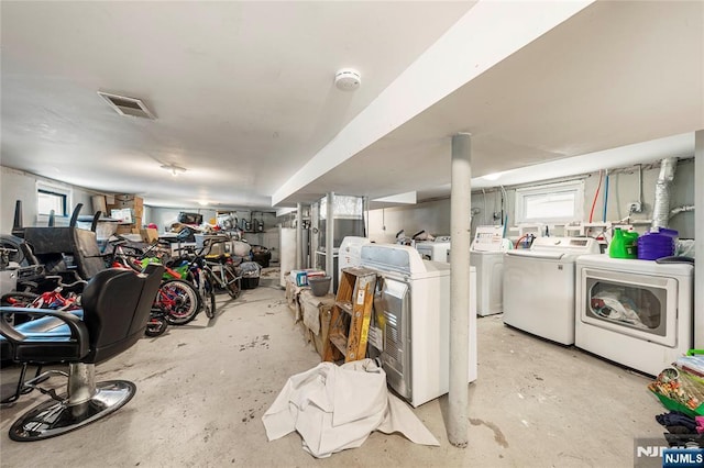 basement with washer and dryer