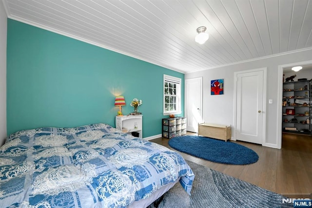 205 Elizabeth, Oradell, NJ 07649 - bedroom with crown molding, wood finished floors, baseboards, and wooden ceiling