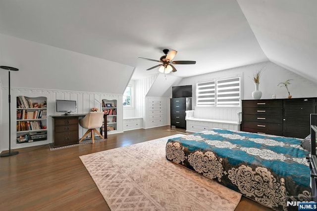 205 Elizabeth, Oradell, NJ 07649 - bedroom with vaulted ceiling, wood finished floors, and a ceiling fan