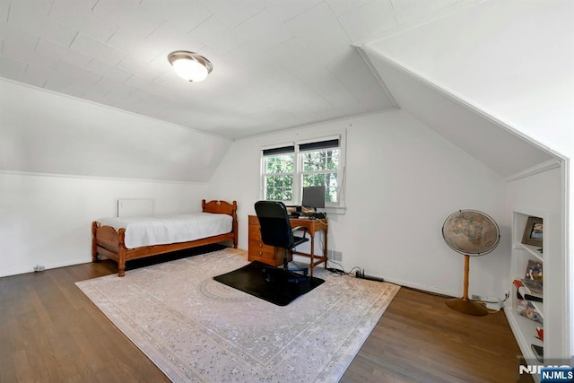 205 Elizabeth, Oradell, NJ 07649 - bedroom with dark wood-type flooring, vaulted ceiling, and an office area
