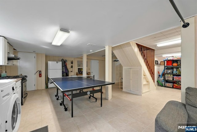 205 Elizabeth, Oradell, NJ 07649 - rec room with washer / dryer and light tile patterned floors