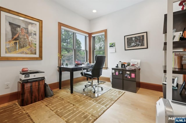 435 Cypress Ct, New Milford, NJ 07646 - home office featuring baseboards, wood finished floors, and recessed lighting