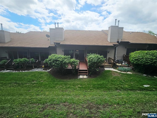 20 Eagle Dr, Hampton, NJ 07860 - rear view of house featuring a chimney, a deck, and a lawn