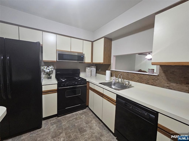 20 Eagle Dr, Hampton, NJ 07860 - kitchen with black appliances, a sink, white cabinetry, light countertops, and tasteful backsplash
