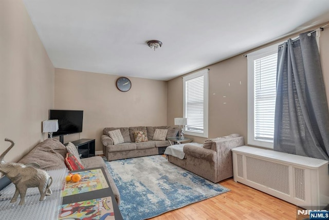 10 Orchard St, Elmwood Park, NJ 07407 - living room featuring radiator, healthy amount of natural light, and wood finished floors