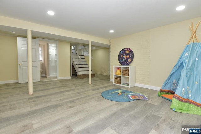 228 Ridgefield Ave, Bogota, NJ 07603 - playroom with baseboards, wood finished floors, and recessed lighting