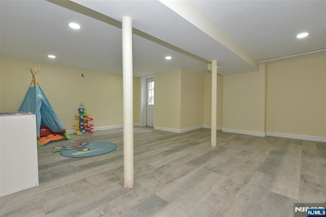228 Ridgefield Ave, Bogota, NJ 07603 - basement with wood finished floors, recessed lighting, and baseboards