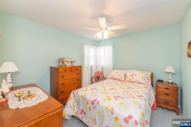 bedroom with carpet floors and ceiling fan