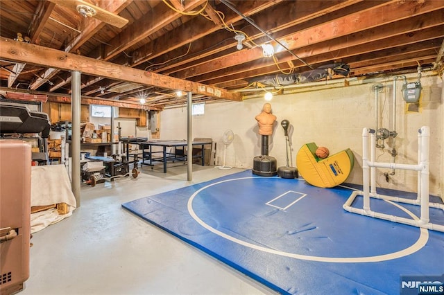 basement featuring gas meter