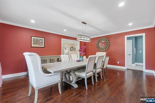 202 Elmwynd Dr, Orange, NJ 07050 - dining room with ornamental molding, baseboards, recessed lighting, and wood finished floors