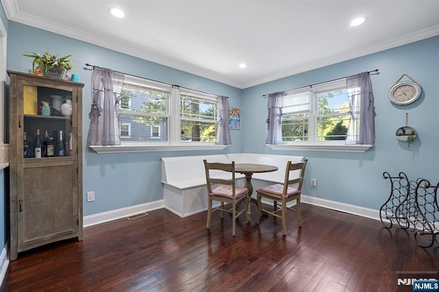202 Elmwynd Dr, Orange, NJ 07050 - dining room with crown molding, wood-type flooring, baseboards, and recessed lighting