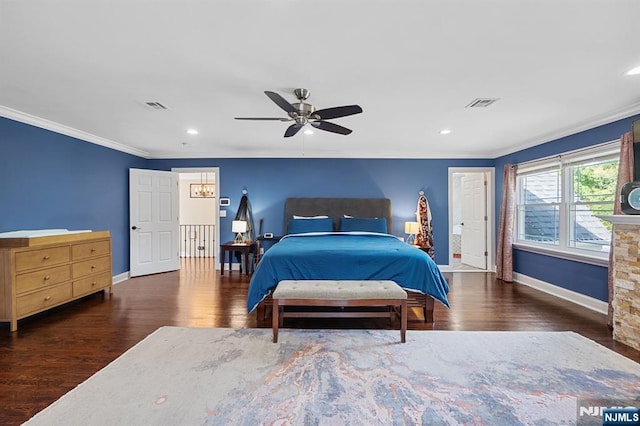 202 Elmwynd Dr, Orange, NJ 07050 - bedroom featuring wood finished floors, crown molding, baseboards, recessed lighting, and a ceiling fan