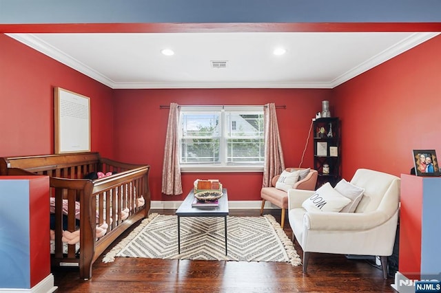 202 Elmwynd Dr, Orange, NJ 07050 - bedroom featuring ornamental molding, wood finished floors, baseboards, and recessed lighting
