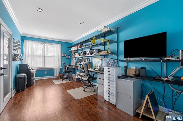202 Elmwynd Dr, Orange, NJ 07050 - home office featuring crown molding, wood finished floors, baseboards, and recessed lighting