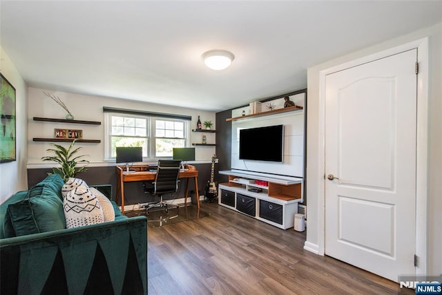 office space with dark wood finished floors